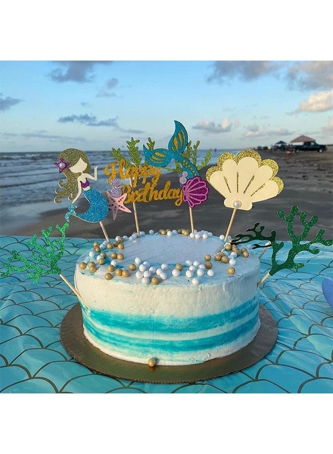 GIFT Mermaid Birthday Cake Toppers Set, Glitter Mermaid Theme Birthday Cake Topper with Seaweed and Mermaid, Cake Cupcake Toppers for Girls Mermaid Themed Birthday Cake Party Decorations (White) - Image 2