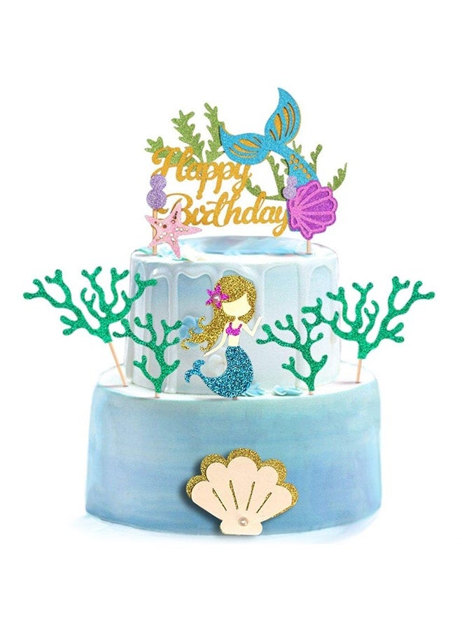 GIFT Mermaid Birthday Cake Toppers Set, Glitter Mermaid Theme Birthday Cake Topper with Seaweed and Mermaid, Cake Cupcake Toppers for Girls Mermaid Themed Birthday Cake Party Decorations (White) - Image 1