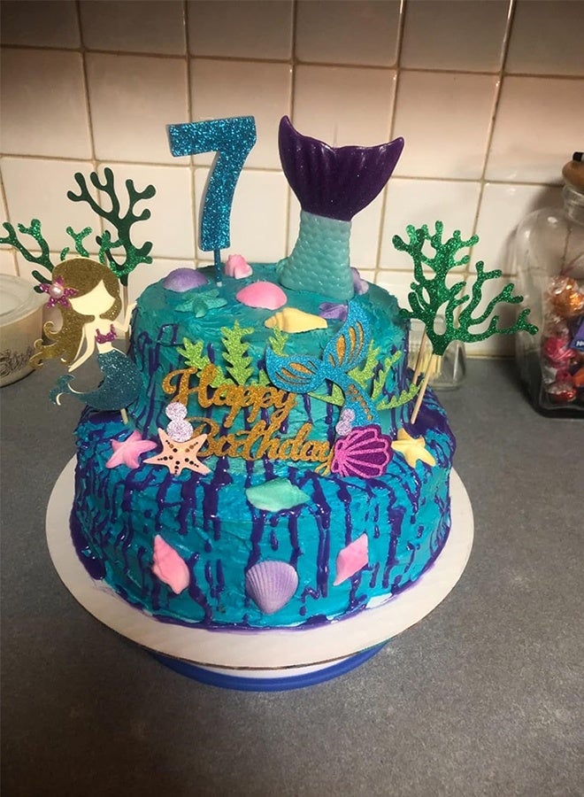 GIFT Mermaid Birthday Cake Toppers Set, Glitter Mermaid Theme Birthday Cake Topper with Seaweed and Mermaid, Cake Cupcake Toppers for Girls Mermaid Themed Birthday Cake Party Decorations (White) - Image 4