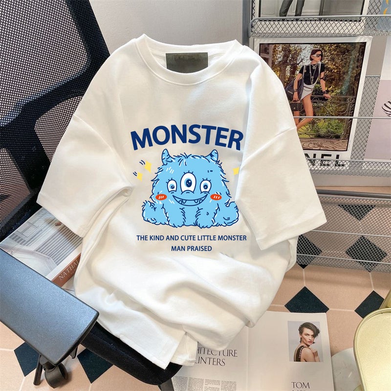 Short-Sleeved T-Shirt Couple'S Meat-Covered Loose Temperament T-Shirt Hong Kong Style Expression Ice Silk Half-Sleeved Women'S Summer Short-Sleeved T-Shirt Men'S - Image 4