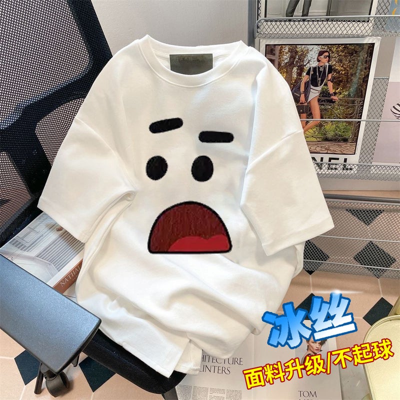 Short-Sleeved T-Shirt Couple'S Meat-Covered Loose Temperament T-Shirt Hong Kong Style Expression Ice Silk Half-Sleeved Women'S Summer Short-Sleeved T-Shirt Men'S - Image 2