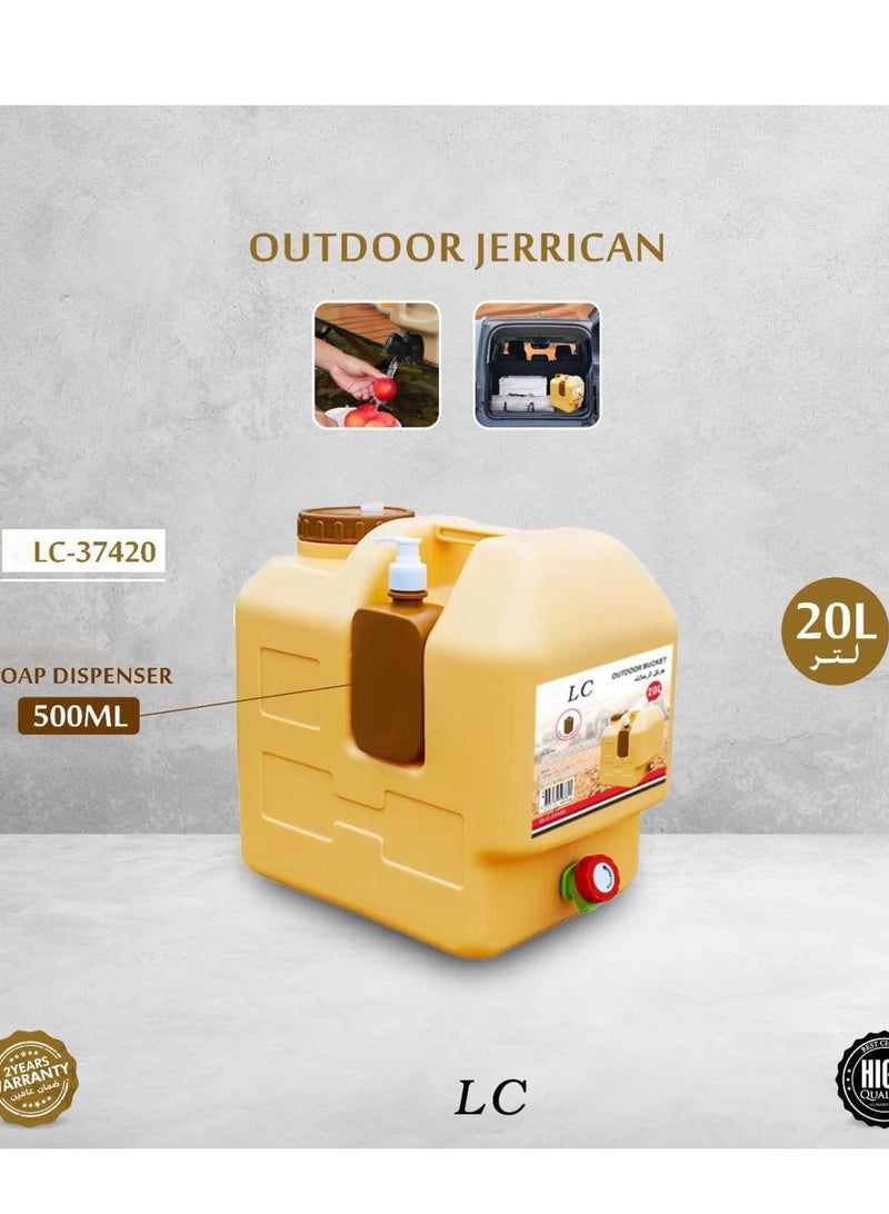 ال سي جركن مياه خارجي سعة 20 لتر مع صنبور وعبوة صابون