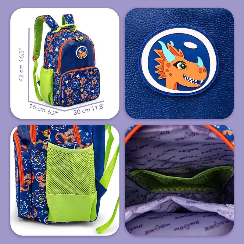 Milk & Moo Kids Backpack, Ergonomic Design School Bag with 3 Zipper Compartments, Water Bottle Storage Mesh, Compact Lightweight School Bag, Comfortable Fit, School Bookbag for Boys Girls - Image 4