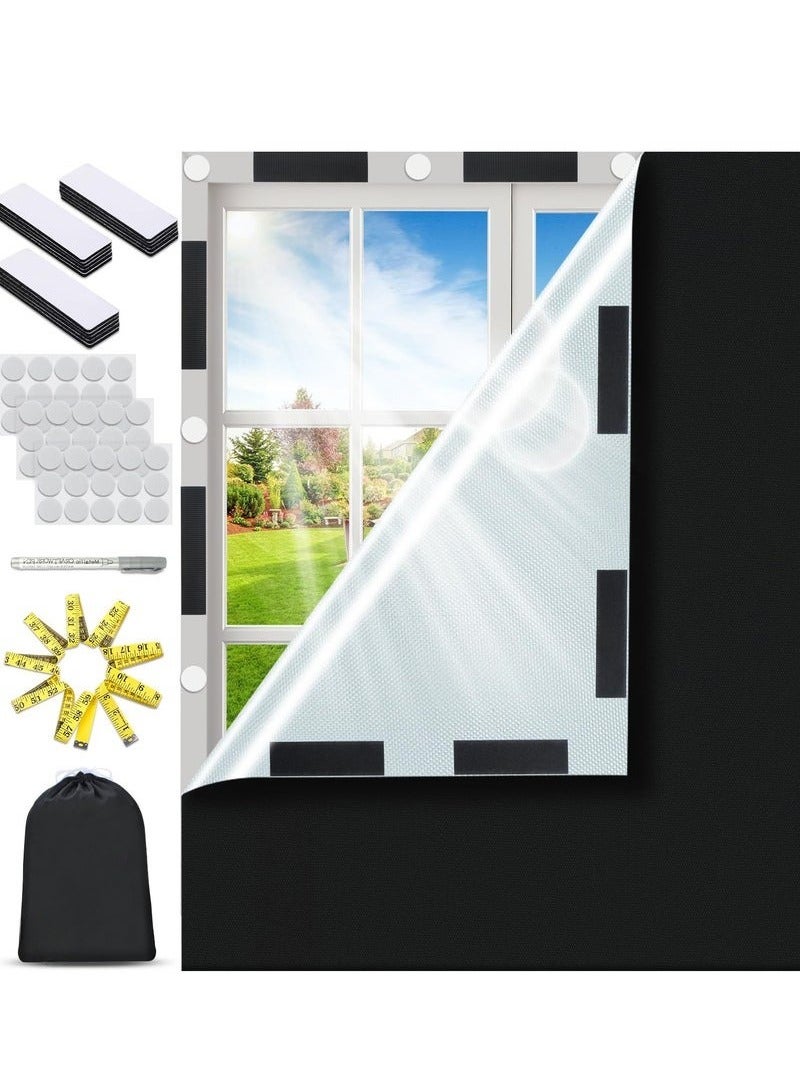 XiuWoo Blind Screen for Windows Blackout, Blackout Curtains with Strong Hook and Loop Tapes, Travel Blackout Curtains for Baby, Blackout Window Cover for Home, Office, Nursery, Travel, 145 x 400cm, Black - Image 1