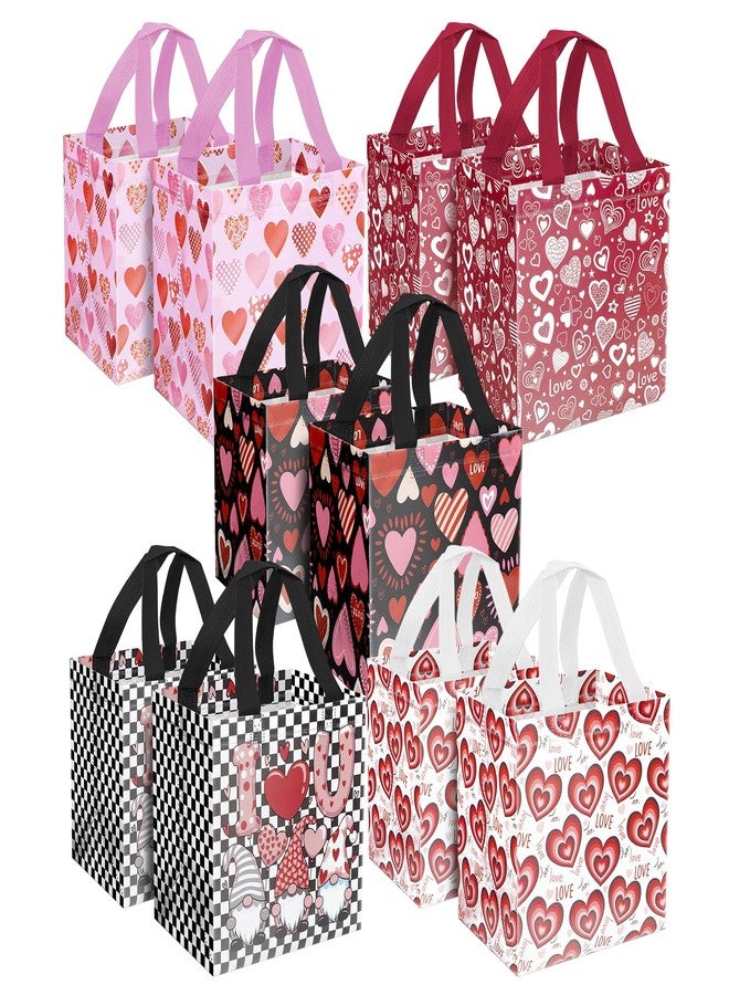 XiaosRen 10PCS Love Heart Valentine's Day Reusable Gift Bags, Non-Woven Valentines Tote Bags with Handles for Presents Wrapping, Kids Valentine Party Favor. - Image 1
