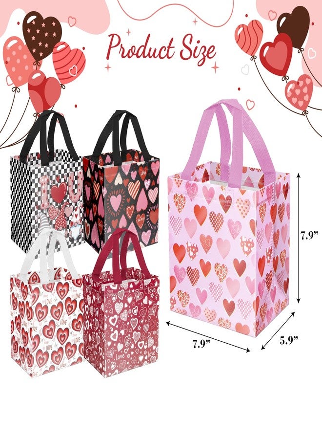 XiaosRen 10PCS Love Heart Valentine's Day Reusable Gift Bags, Non-Woven Valentines Tote Bags with Handles for Presents Wrapping, Kids Valentine Party Favor. - Image 2