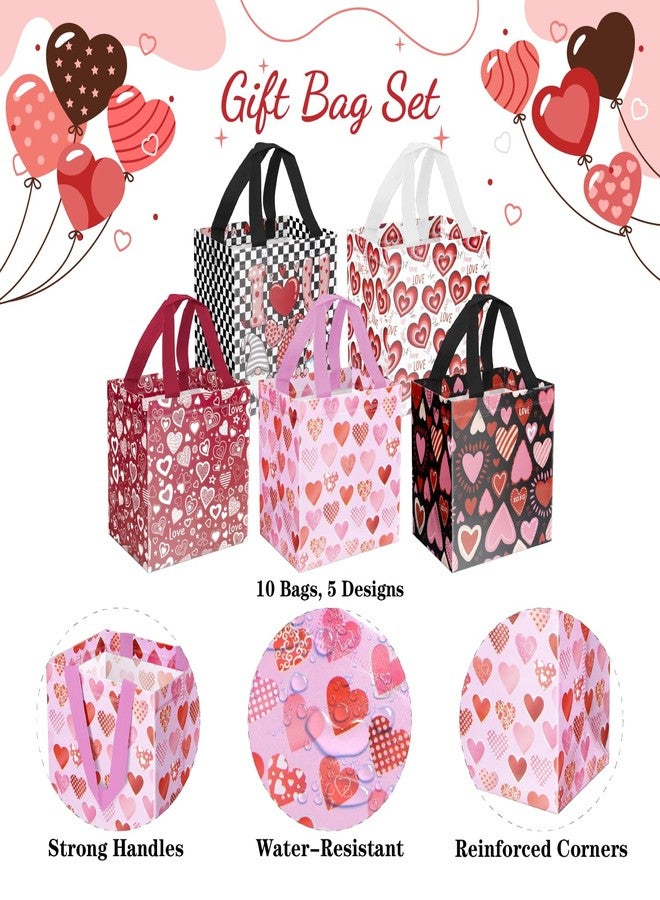 XiaosRen 10PCS Love Heart Valentine's Day Reusable Gift Bags, Non-Woven Valentines Tote Bags with Handles for Presents Wrapping, Kids Valentine Party Favor. - Image 3