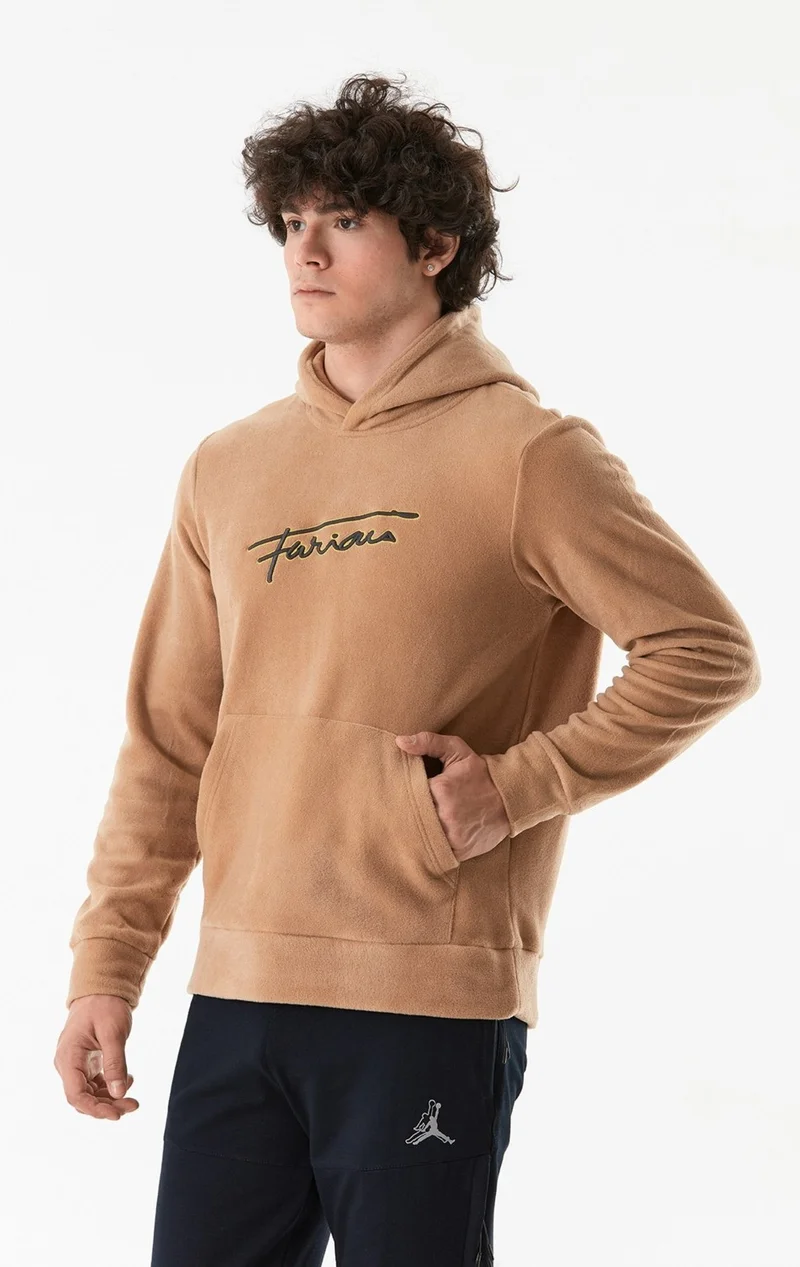 FullaModa Letter Embroidered Kangaroo Pocket Hooded Polar Fleece Sweatshirt