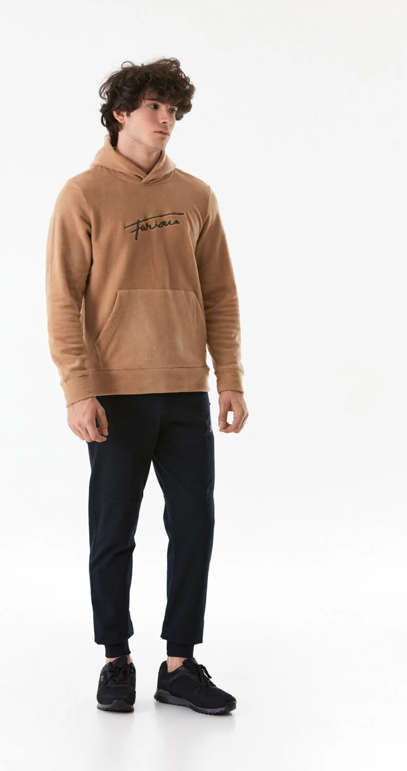 FullaModa Letter Embroidered Kangaroo Pocket Hooded Polar Fleece Sweatshirt