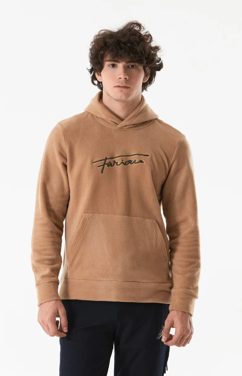 FullaModa Letter Embroidered Kangaroo Pocket Hooded Polar Fleece Sweatshirt