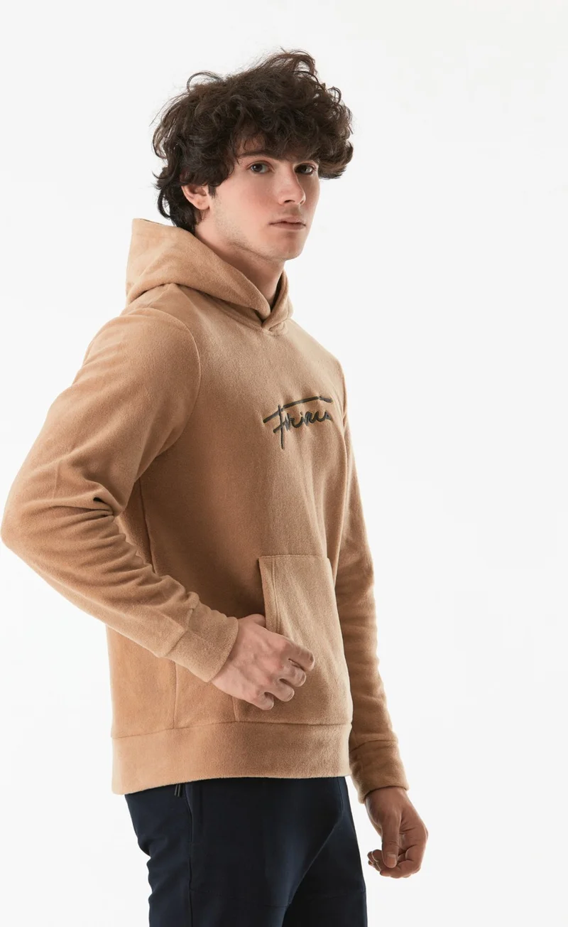 FullaModa Letter Embroidered Kangaroo Pocket Hooded Polar Fleece Sweatshirt