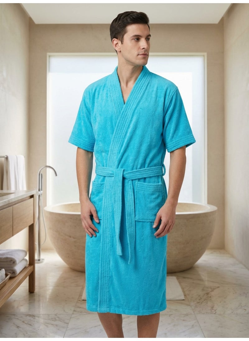 Ambrosia 100% Cotton Aqua Terry Bathrobe Medium Luxor Unisex for Men and Women, Highly Absorbent Hotel Spa Shower Robe with Pockets Wrap Belt and Cozy Blanket Feel - Image 3