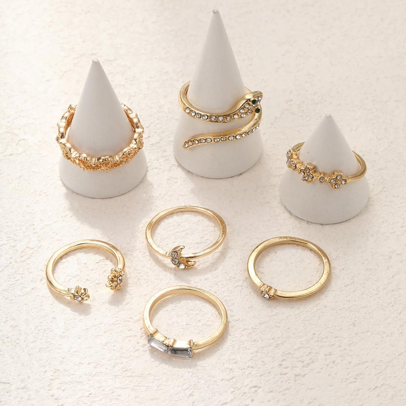 FUTIMELY Boho Retro Stackable Rings Sets for Women Knuckle Joint Finger Knuckle Nail Ring Sets Moon Stars Stack Preppy Statement Rings Cute Trendy Stuff Jewelry (D-7PC-Snake Rings) - Image 2