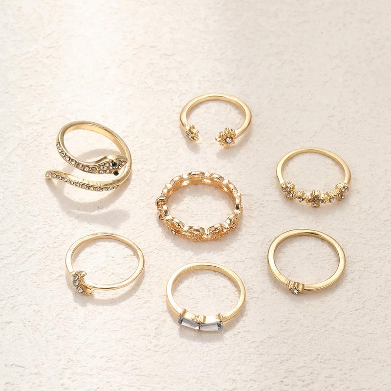 FUTIMELY Boho Retro Stackable Rings Sets for Women Knuckle Joint Finger Knuckle Nail Ring Sets Moon Stars Stack Preppy Statement Rings Cute Trendy Stuff Jewelry (D-7PC-Snake Rings) - Image 3