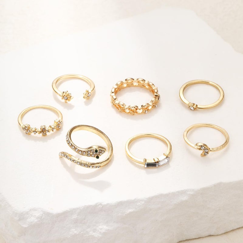 FUTIMELY Boho Retro Stackable Rings Sets for Women Knuckle Joint Finger Knuckle Nail Ring Sets Moon Stars Stack Preppy Statement Rings Cute Trendy Stuff Jewelry (D-7PC-Snake Rings) - Image 4