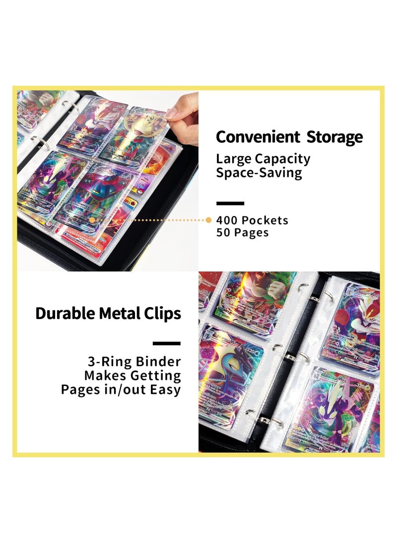 RATSAW - Trading Card Binder With Sleeves 400 Pockets PU Pokemon Cover Cards Holder Album Waterproof Folder For Cards Sleeves With Zipper And Handle Card Album Book Gift For Kids - Image 1