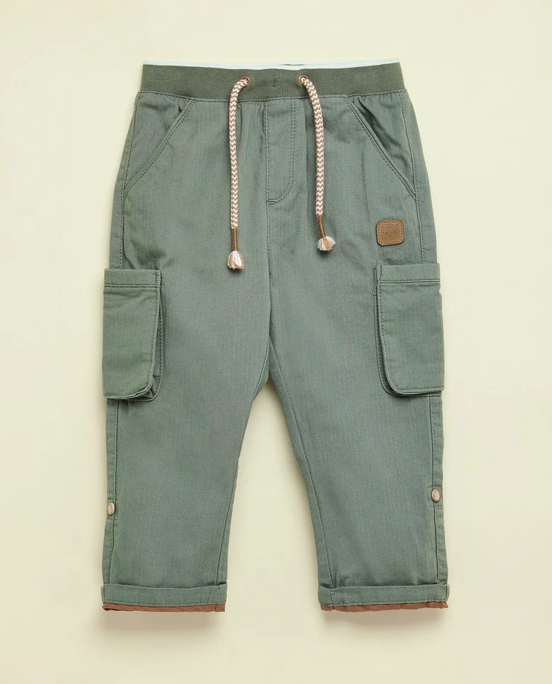 R&b Solid Cargo Pants with Drawstring Waist