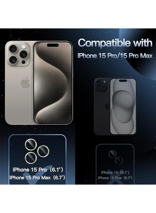 جي تيك واقي عدسة الكاميرا لهاتف Iphone 15 Pro مقاس 6.1 بوصة وIphone 15 Pro Max مقاس 6.7 بوصة 9H غطاء معدني من الزجاج المقوى عالي الوضوح شفاف مجموعة واحدة من التيتانيوم الطبيعي - Image 2