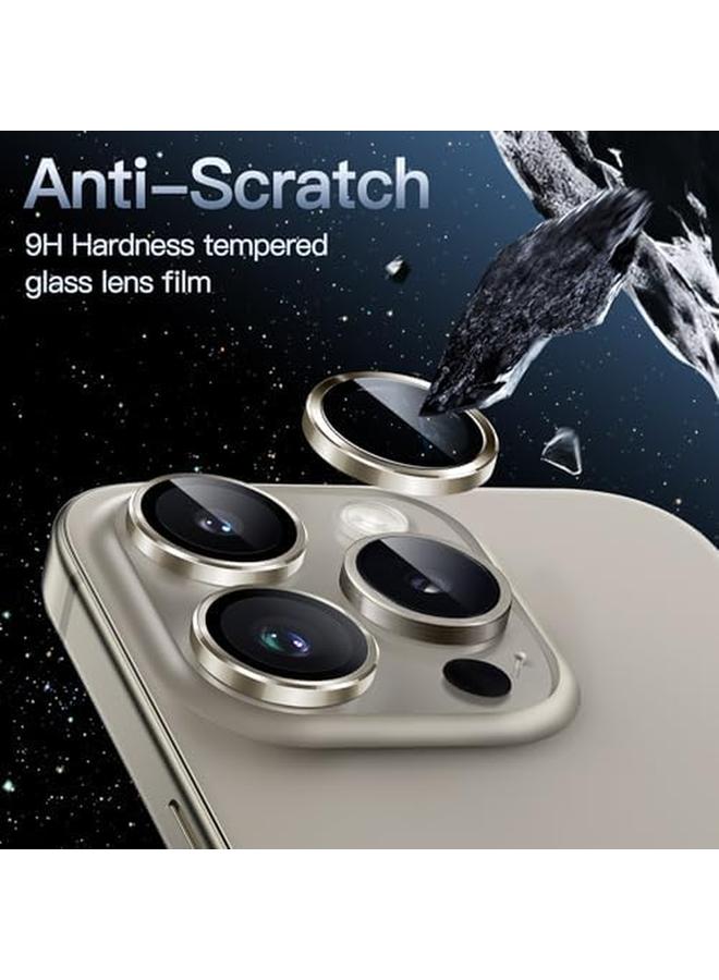 جي تيك واقي عدسة الكاميرا لهاتف Iphone 15 Pro مقاس 6.1 بوصة وIphone 15 Pro Max مقاس 6.7 بوصة 9H غطاء معدني من الزجاج المقوى عالي الوضوح شفاف مجموعة واحدة من التيتانيوم الطبيعي - Image 4