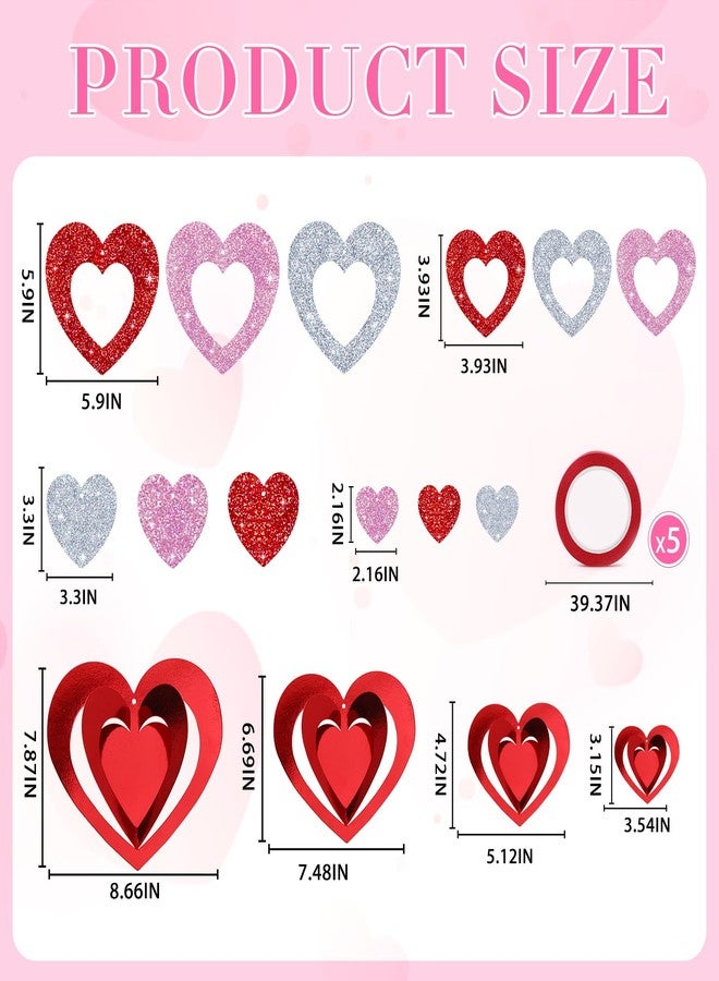 ديكورات عيد الحب الرومانسية المعلقة من BOARDFEB، زينة قلوب معلقة، 38 قطعة، زينة سقف على شكل قلوب مع شرائط للحفلات، حفلات الزفاف، ذكرى الزواج، وأعياد الميلاد - Image 2