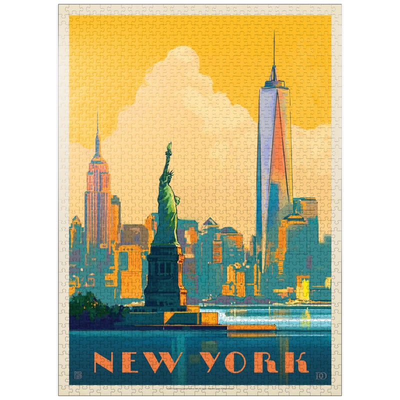 MyPuzzle New York City Skyline Glow Vintage Poster Premium 1000 Piece Jigsaw Puzzle for Adults