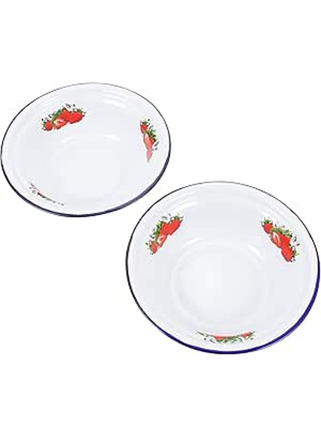Vintage Strawberry Pattern Enamel Bowls Thickened Large Capacity Food Storage Soup Bowls 2pcs Set - Image 1