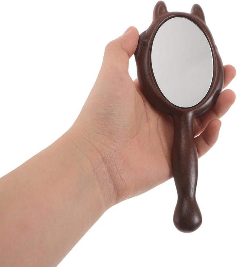 Wooden Handheld Vanity Mirror: Cosmetic Mirror with Wood Handle for Purse - Kawaii Lucky Cat Shaped for Shaving Grooming Makeup, Salon Makeup Accessory - Image 4