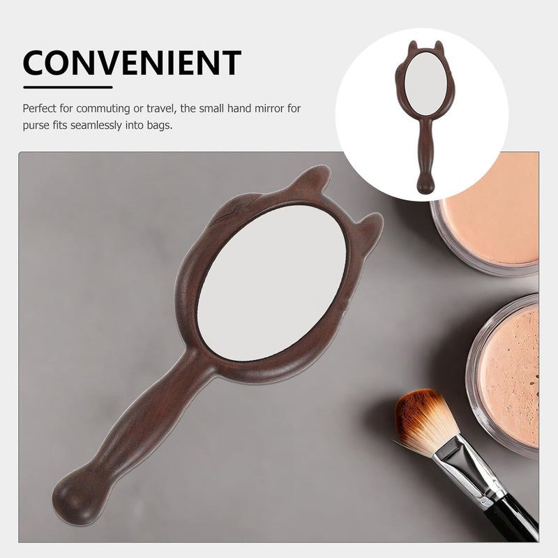 Wooden Handheld Vanity Mirror: Cosmetic Mirror with Wood Handle for Purse - Kawaii Lucky Cat Shaped for Shaving Grooming Makeup, Salon Makeup Accessory - Image 5
