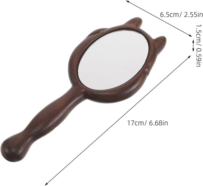 Wooden Handheld Vanity Mirror: Cosmetic Mirror with Wood Handle for Purse - Kawaii Lucky Cat Shaped for Shaving Grooming Makeup, Salon Makeup Accessory - Image 1