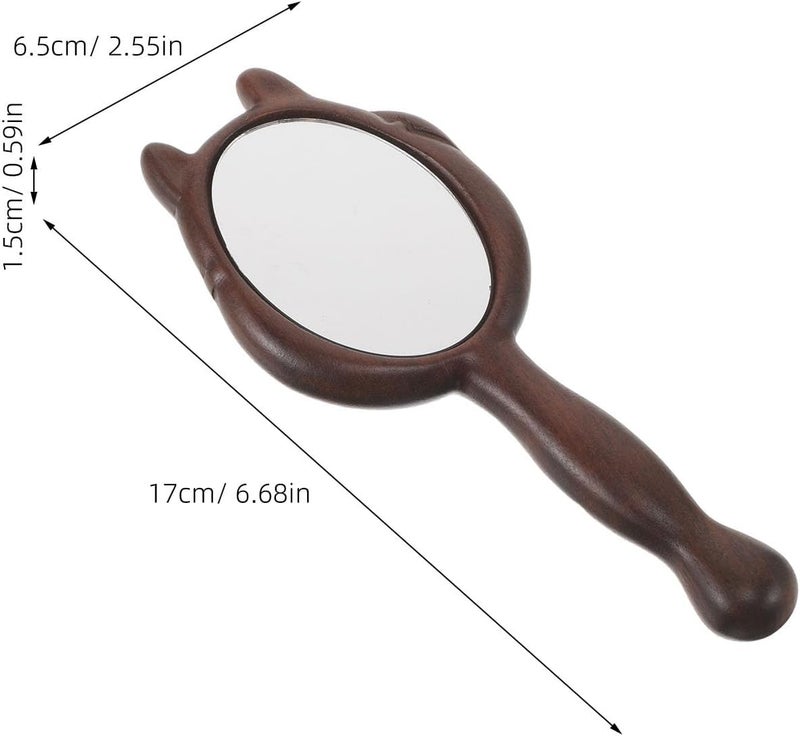 Wooden Handheld Vanity Mirror: Cosmetic Mirror with Wood Handle for Purse - Kawaii Lucky Cat Shaped for Shaving Grooming Makeup, Salon Makeup Accessory - Image 3