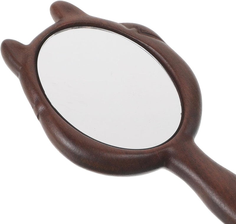Wooden Handheld Vanity Mirror: Cosmetic Mirror with Wood Handle for Purse - Kawaii Lucky Cat Shaped for Shaving Grooming Makeup, Salon Makeup Accessory - Image 2