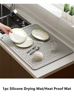 Kutis 1-Piece Silicone Drying Mat For Kitchen Countertops Dish Drying Mat Cup Drying Mat Heat Proof Mat Grey 30x40 Centimeter  - Image 2