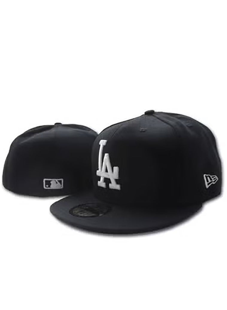 NEW ERA LA Dodgers Black Flat - Brim Cap, White Embroidered Logo - 58.7cm 