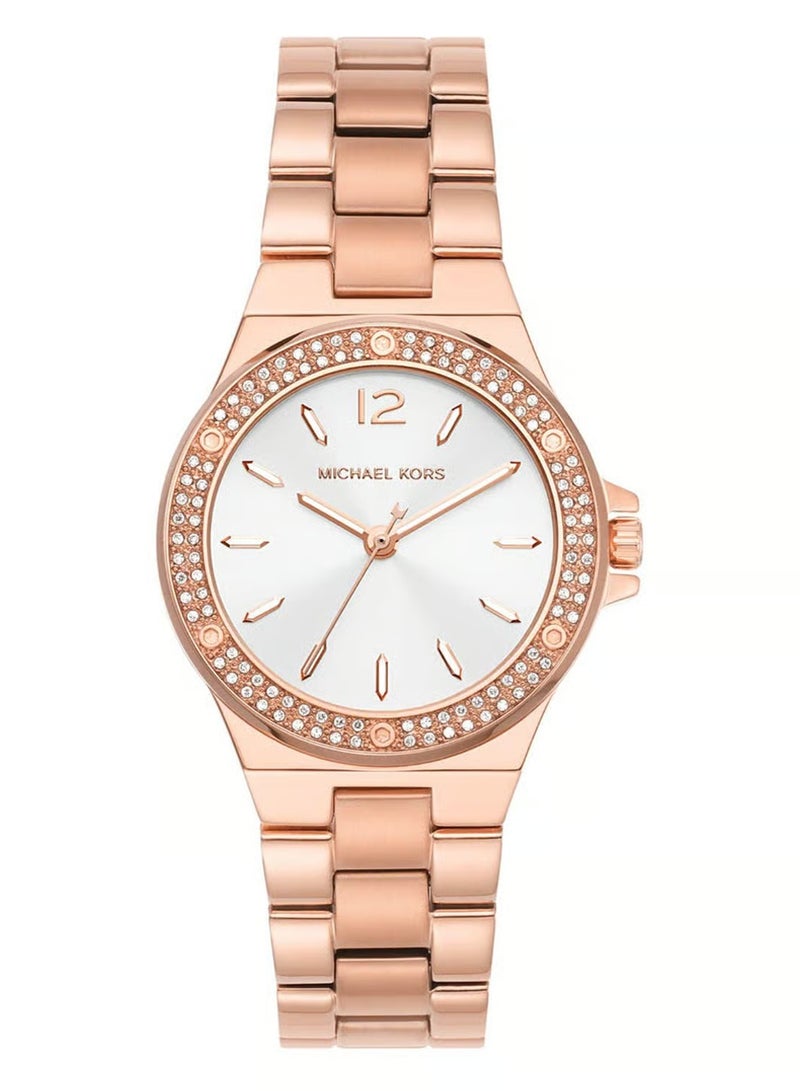 MK Lennox Three Hand White Dial Rose Gold Steel Strap Watch For Women - 7279 - Image 1