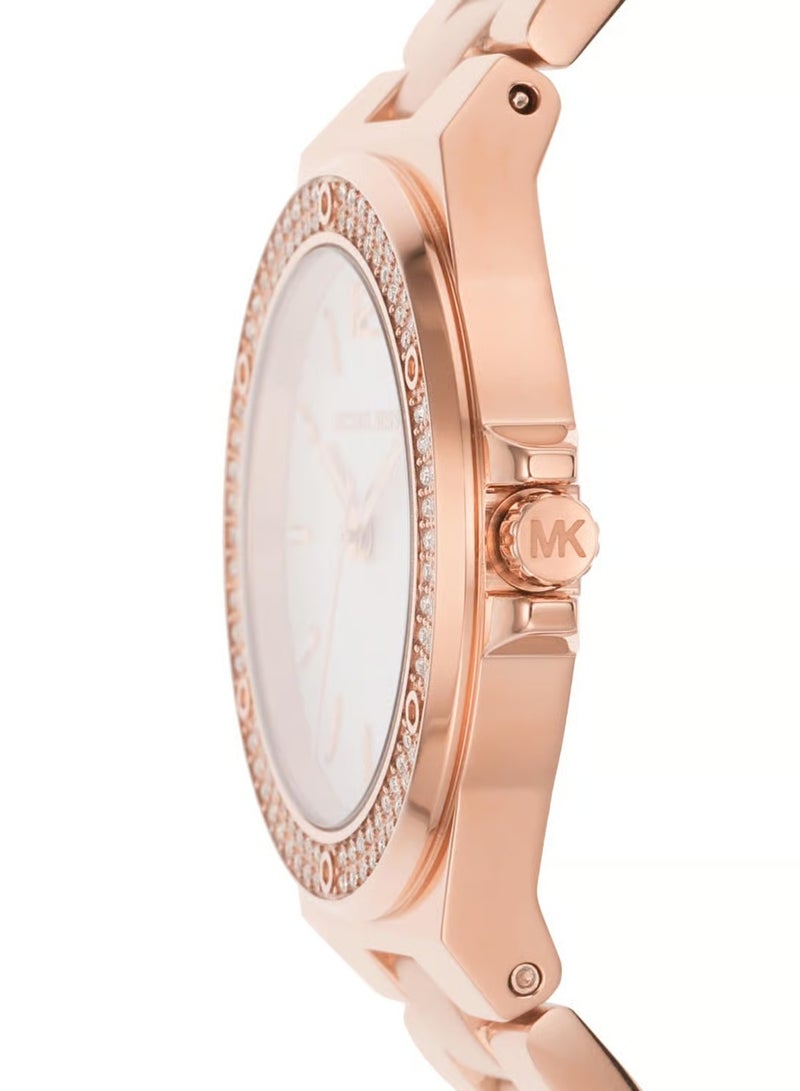 MK Lennox Three Hand White Dial Rose Gold Steel Strap Watch For Women - 7279 - Image 3
