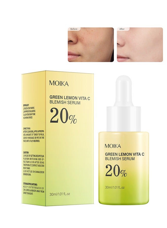 MOIKA Green Lemon Vita C Blemish Serum,Hydrating and Firmming,Reduce Wrinkles,SkinTightening Smooths Skin,For All Skin Types,Vegan (30ml) - Image 1