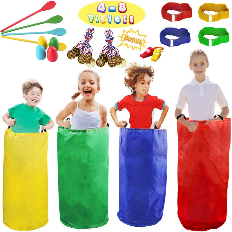 Alytree 28PCS Potato Sack Race Bags, Egg and Spoon Race, Carnival Games 3-Legged Relay Race Bands, Outdoor Games for Kids and Adults (with Game Prizes & Whistles), Outside Yard Lawn Birthday Party Games - Image 1