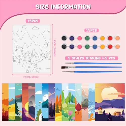 Sherr 75 Pcs 15 Set Sceneries Pre Drawn Canvas Kit for Painting Craft Sip and Paint Kit for Adults Summer Pre Printed Canvas Painting Favor for Virtual DIY Birthday Gifts Adults Date Party - Image 3