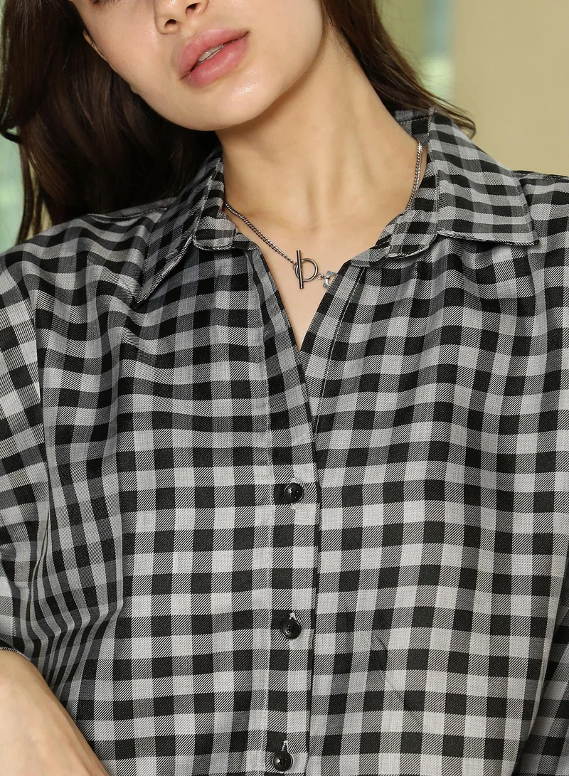 PINACOLADA  Women's Midnight Black & Coin Grey Buffalo-Check Oversized Shirt for Women | Best Price UAE