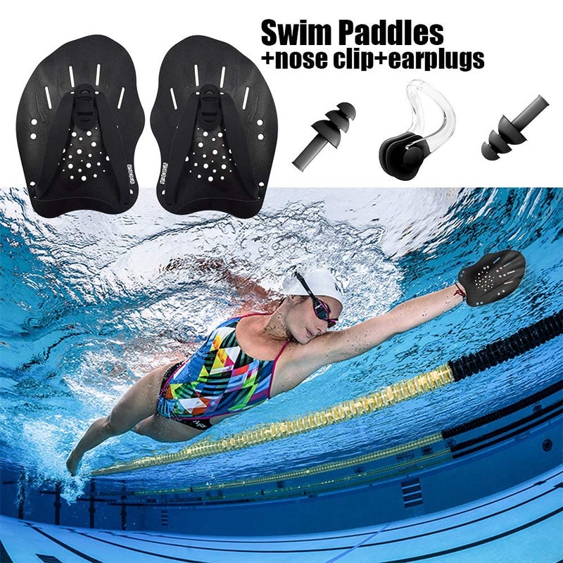 Vsidea Contoured Swim Hand Paddles with Silicone Ear Plugs and Nose Clip, Swim Paddles for Swimming Trainning Exercise - Image 3
