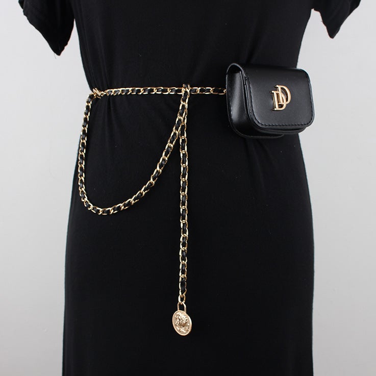 New Fashion All-Match Simple Arc De Triomphe Rhombic Mini Waist Bag Leather Hook Waist Chain Chest Bag Letter D - Image 2