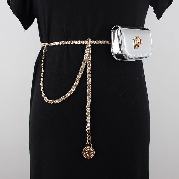 New Fashion All-Match Simple Arc De Triomphe Rhombic Mini Waist Bag Leather Hook Waist Chain Chest Bag Letter D - Image 1