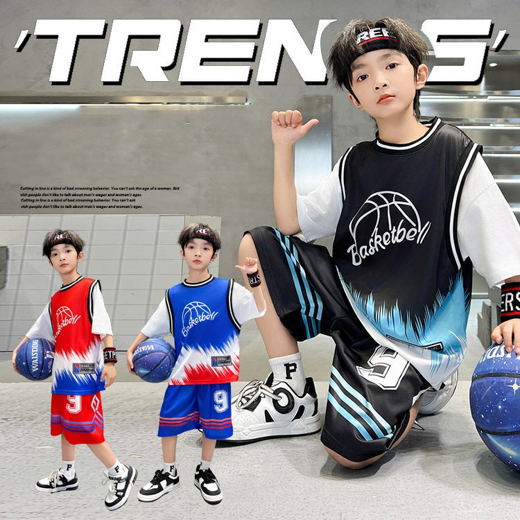 2024 Summer Children'S Short-Sleeved Ball Suit Youth Vitality Sports Boys' Fake Two-Piece T-Shirt Shorts Training Suit - Image 2