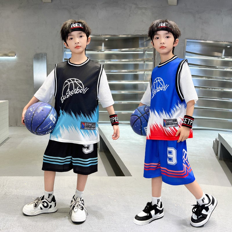 2024 Summer Children'S Short-Sleeved Ball Suit Youth Vitality Sports Boys' Fake Two-Piece T-Shirt Shorts Training Suit - Image 3