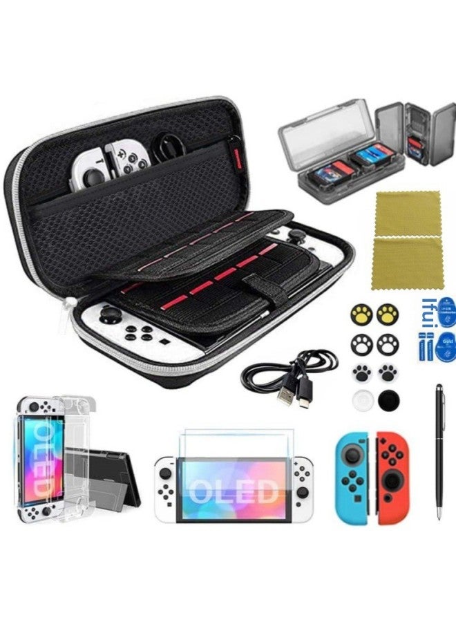 Loquat Nintendo Switch OLED Game Machine Protective Case Storage Bag Handle Rocker Cap Touch Pen Data Cable-Product Color:oled Four Corners White Zipper Crystal Case Data Cable Pen Four Card Box 2 Rocker C  - Image 2
