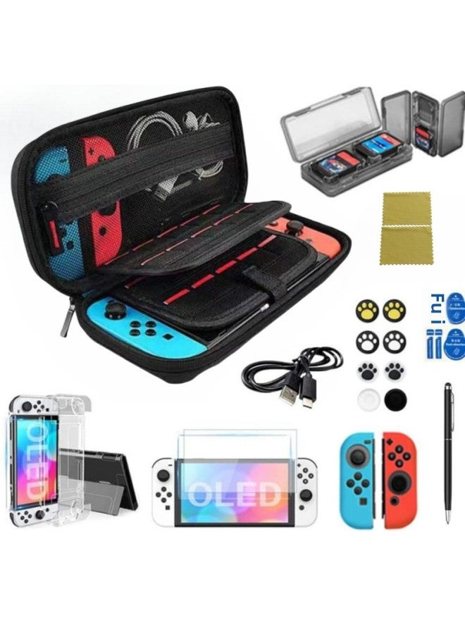 Loquat Nintendo Switch OLED Game Machine Protective Case Storage Bag Handle Rocker Cap Touch Pen Data Cable-Product Color:oled Four Corners White Zipper Crystal Case Data Cable Pen Four Card Box 2 Rocker C  - Image 3