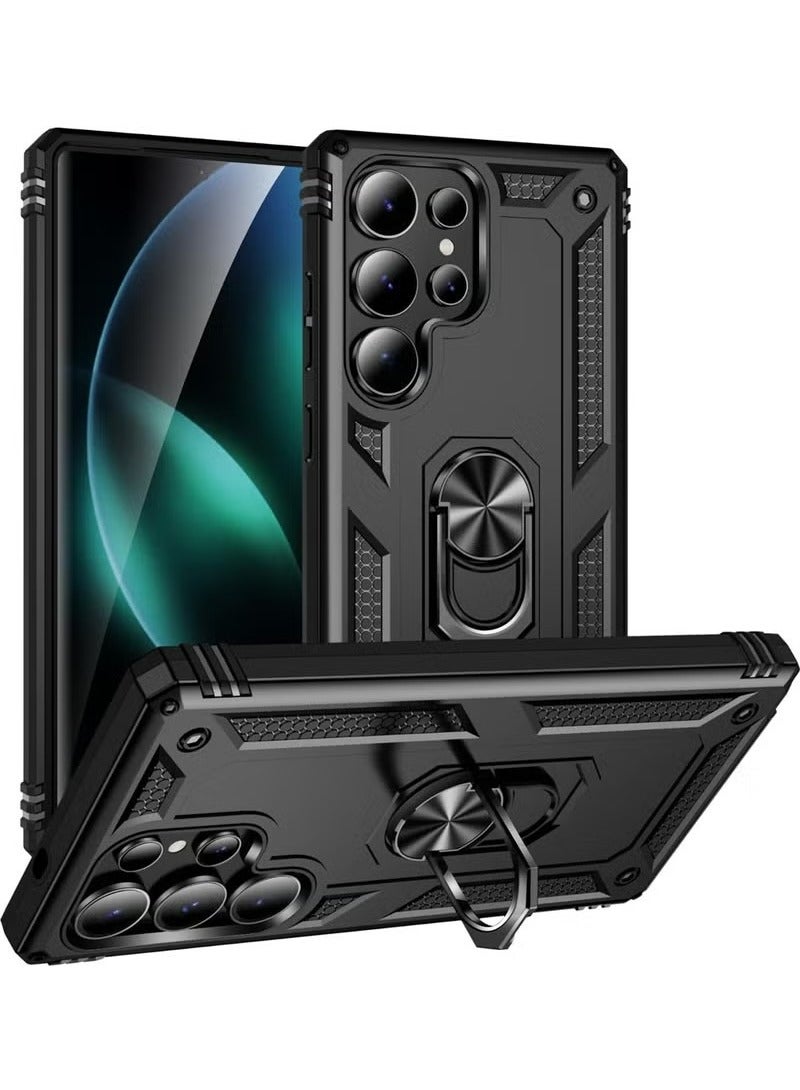 X-level Samsung Galaxy S25 Ultra Case Cover,Built-in 360° Rotate Ring Kickstand,Shockproof Test,Heavy Duty Shockproof Protective Case for Galaxy S25 Ultra 5G Black