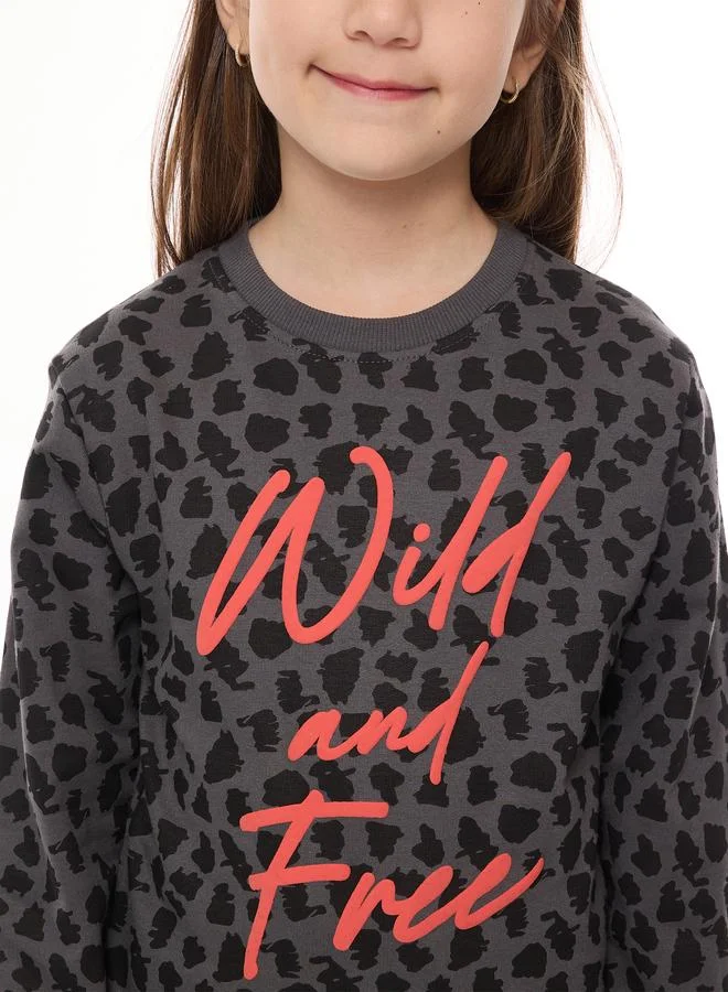 victor and jane Victor And Jane Girls Charcoal Animal Print Sweatshirt and Joggers Set