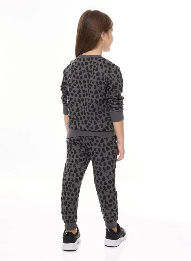 victor and jane Victor And Jane Girls Charcoal Animal Print Sweatshirt and Joggers Set