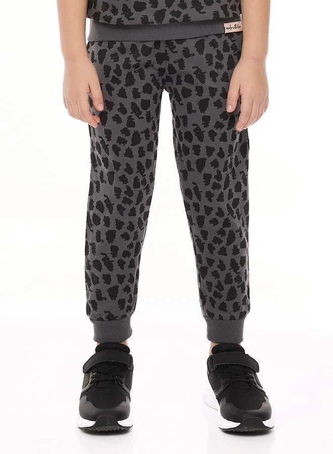 victor and jane Victor And Jane Girls Charcoal Animal Print Sweatshirt and Joggers Set